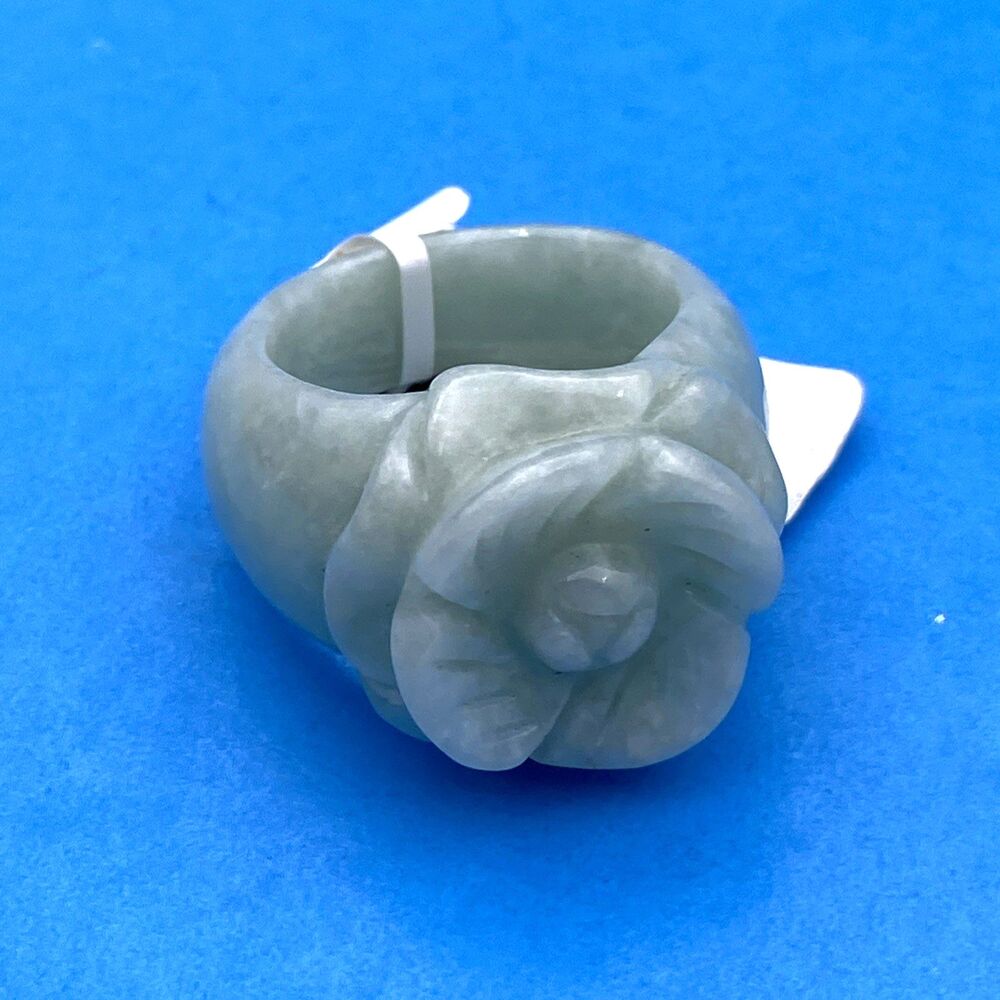 Green Jadeite Carved Rose Flower Statement Ring Size 8 925 Mark China